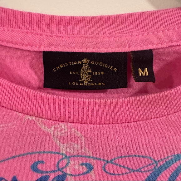 Y2K Christian Audigier Pink Graphic Long Sleeve Tee - size M - Picture 7 of 16